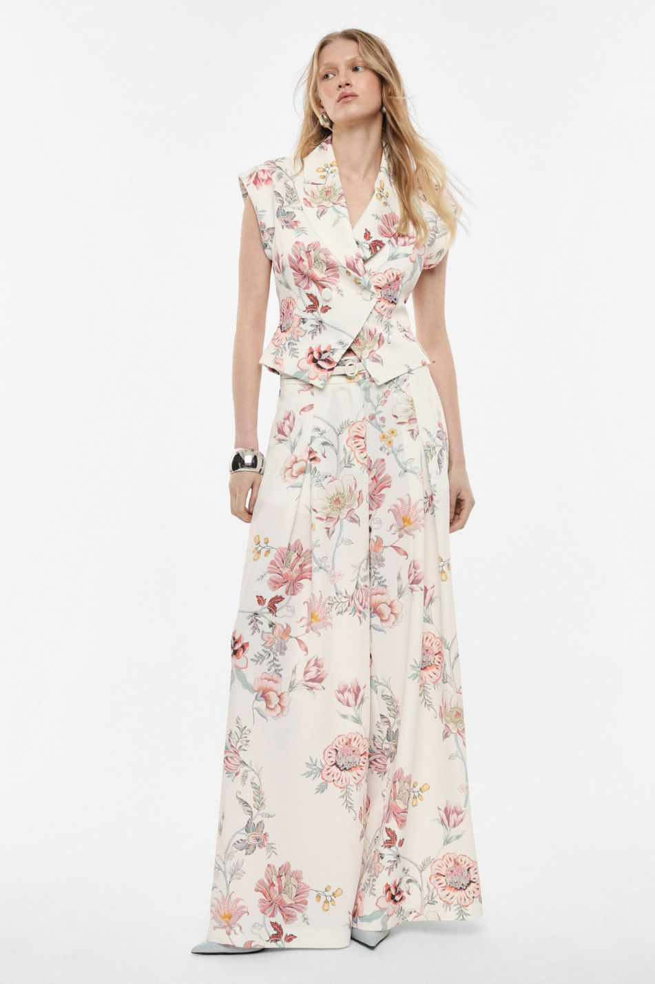 PANTALON PALAZZO À MOTIF FLORAL TAILLE HAUTE
