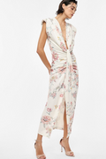 ROBE LONGUE À MOTIF FLORAL DÉCOLLETÉ EN V