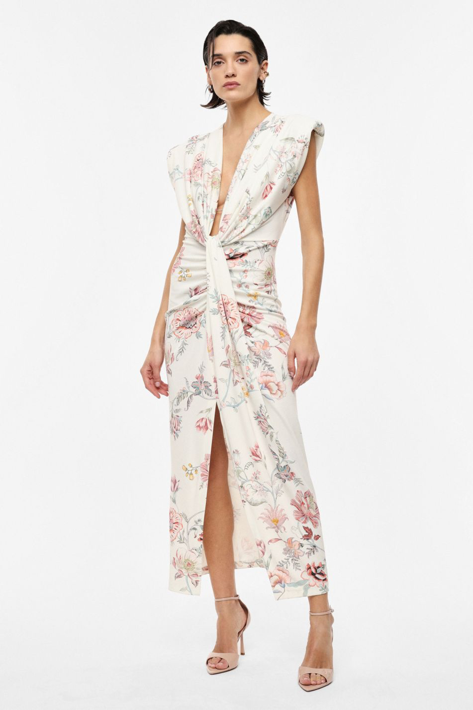 ROBE LONGUE À MOTIF FLORAL DÉCOLLETÉ EN V