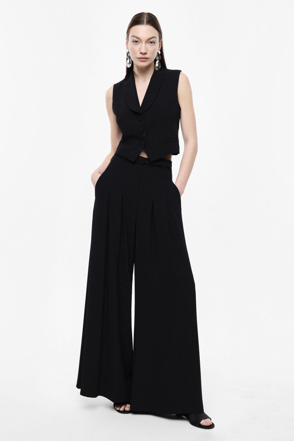 PANTALON PALAZZO LARGE TAILLE HAUTE CEINTURE
