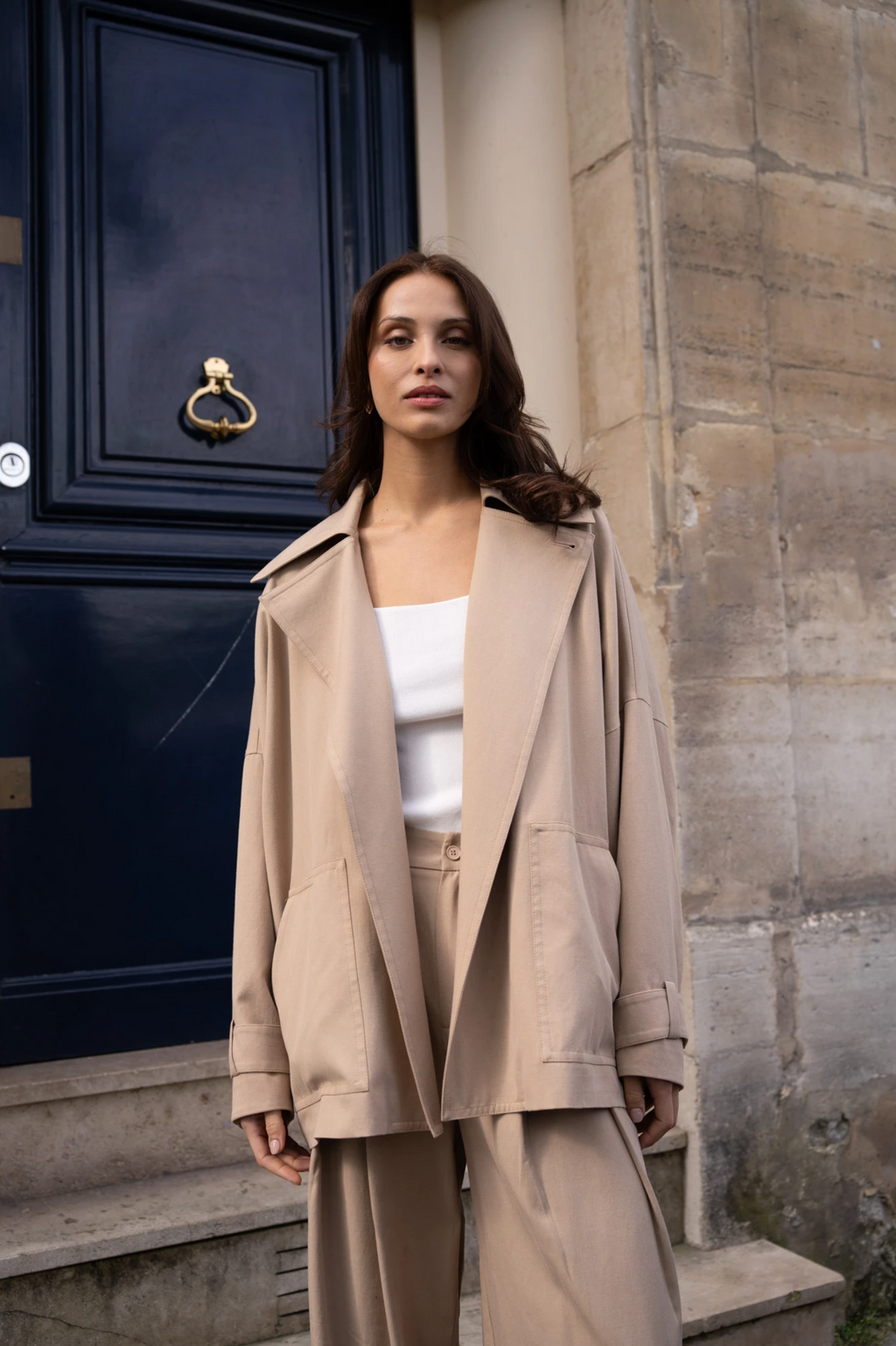 Veste courte style kimono trench-coat oversize